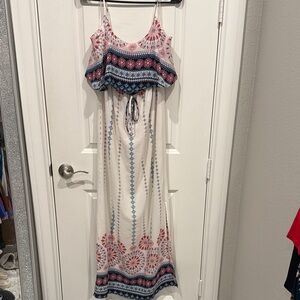 Event, Size Large, Bohemian Maxi Dress with Pink and Blue Patterns